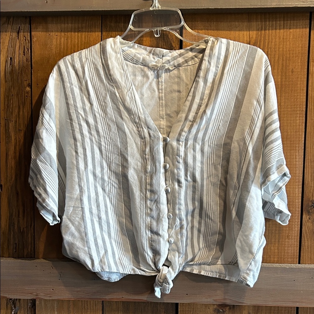 Striped Button-Down Women Top